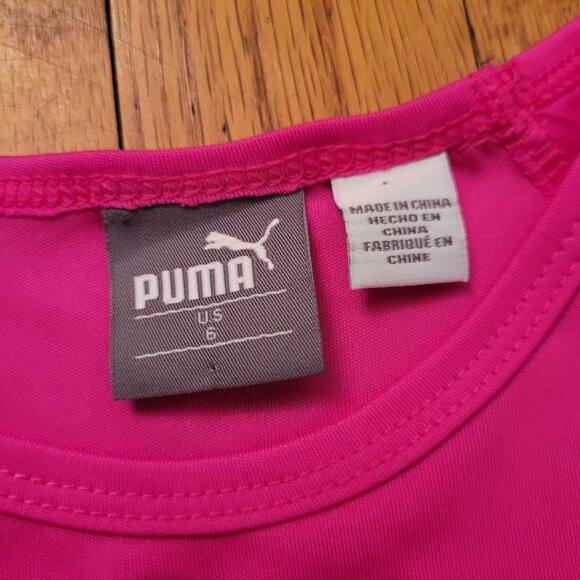 Puma Long Sleeve Pink Glo T Shirt With Leopard Print Logo Tee Stretch Lightweigh - Picture 2 of 5